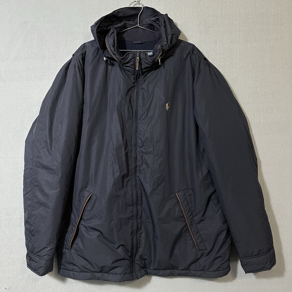 Vtg Polo Ralph Lauren Full Zip Jacket Mens 3XLT Navy Lined W/ Packable Hood